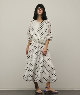 GRACE CONTINENTAL ドットフロッキータックスカート ホワイト