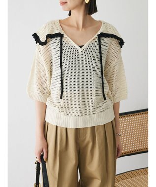Green Parks クロシェ風セーラーカラーニット Off White