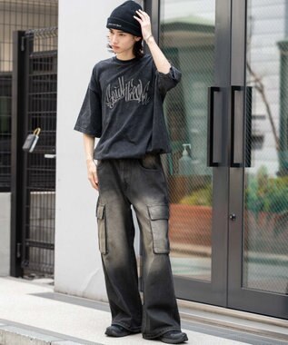 WEGO ローライズバギーフレアデニムカーゴパンツ デニムブラックソノタ