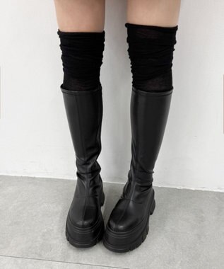 WEGO ゆるクシュ切替リブムジニーハイソックス ブラック
