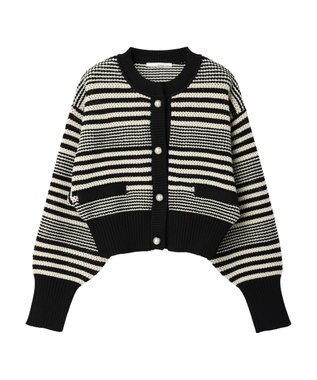 Green Parks ・ＥＬＥＮＣＡＲＥ　ＤＵＥ　パール釦カーディガン Border Black