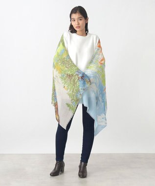 MOONBAT Hanato(ハナト) シルクウールストール ノイシュヴァンシュタイン城／幅60cm サックスブルー