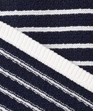 23区 【Oggi3月号掲載/洗える】ブークレコットン ニットジャケット ネイビー×オフ