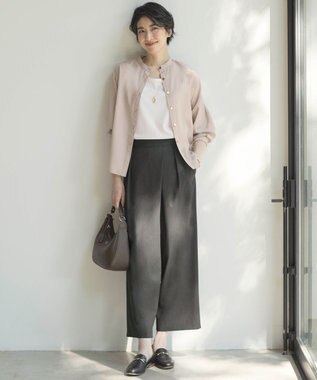 J.PRESS LADIES 【洗える】ストレッチタイプライター ラップディテール ワイド パンツ チャコール系