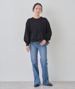 earth music&ecology セルフカットフレアデニムパンツ Medium Indigo