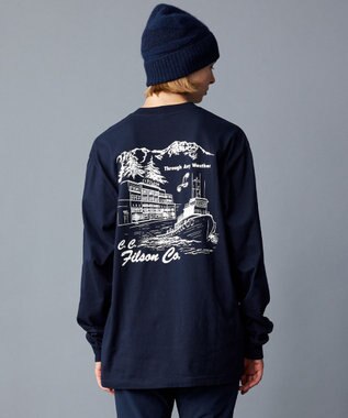 JOSEPH ABBOUD MOUNTAIN LONG SLEEVE FRONTIER GRAPPHIC T-SHIRT ネイビー