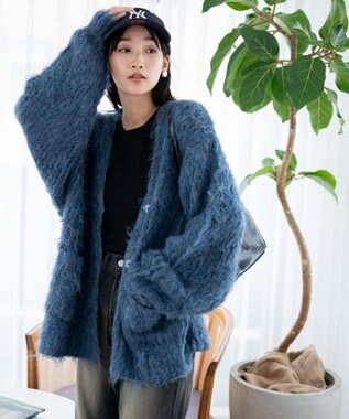 WEGO 【軽量】ブラッシュニットBIGカーディガン ネイビー