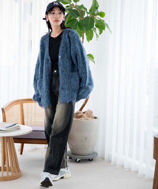 WEGO 【軽量】ブラッシュニットBIGカーディガン ネイビー