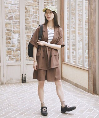 earth music&ecology 【セットアップ対応】リネンライクダブルジャケット Brown