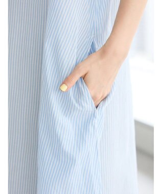 CRAFT STANDARD BOUTIQUE インド綿バンドカラーワンピース Stripe Sax