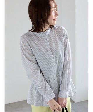 Te chichi パール釦スタンドフリルペプラムブラウス グレー