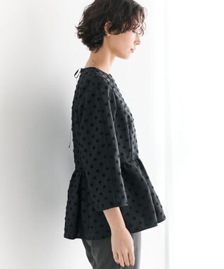 #Newans 【洗濯機可】ジャガ―ドドットペプラムブラウス ブラック