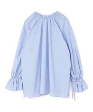 UNFILO L 2WAYギャザーブラウス ブルー×オフストライプ