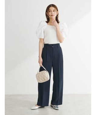 Green Parks きれいシルエットパンツ（ベルト付きとろみワイド） Dark Navy