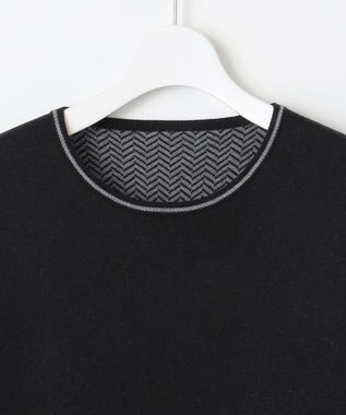 自由区 【WEB限定・マルチウェイ・洗える】ヘリンボーン柄リバーシブルニット セットアップ ブラック×グレー柄