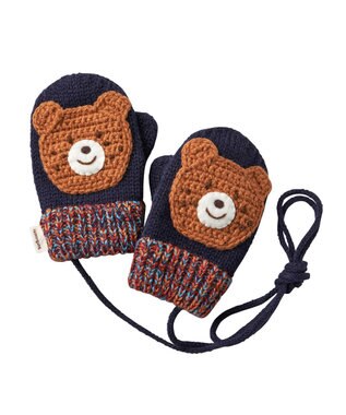 MIKI HOUSE HOT BISCUITS 【1-5歳】 編みモチーフ付き ミトン（手袋） 紺