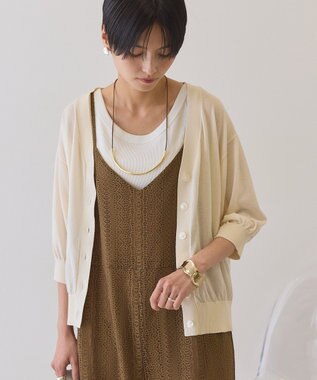 AMERICAN HOLIC 5分袖シアーVネックニットカーディガン