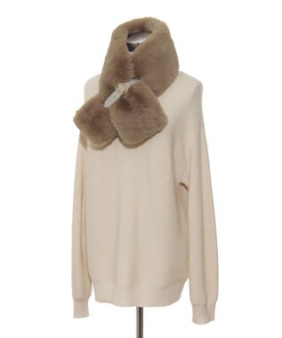 MOONBAT 【大人百花1月号掲載】FURLA フェイクファーマフラー ベルト差し込み ファーティペット ロゴプレート付 ベージュ