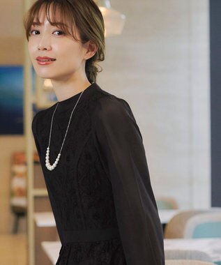 Tiaclasse 【洗える】レースコンビフレアワンピース ブラック