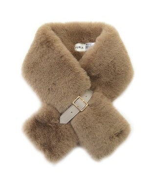 MOONBAT 【大人百花1月号掲載】FURLA フェイクファーマフラー ベルト差し込み ファーティペット ロゴプレート付