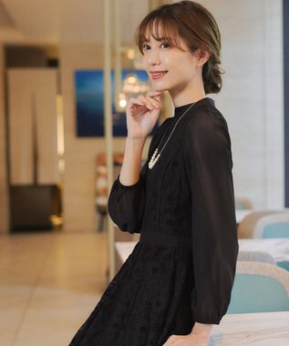 Tiaclasse 【洗える】レースコンビフレアワンピース ブラック