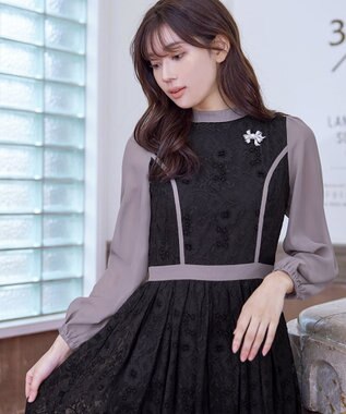 Tiaclasse 【洗える】レースコンビフレアワンピース モカブラック