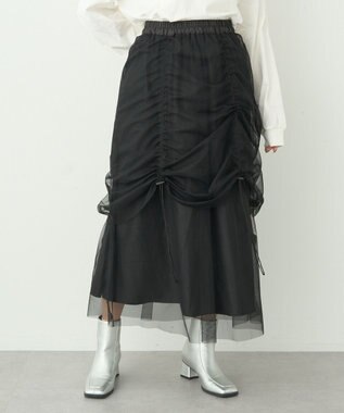 earth music&ecology ２ｗａｙドロストチュールスカート Black