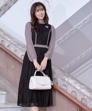 Tiaclasse 【洗える】レースコンビフレアワンピース モカブラック
