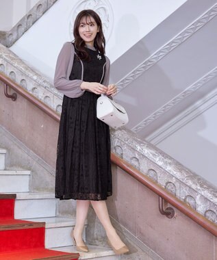 Tiaclasse 【洗える】レースコンビフレアワンピース モカブラック