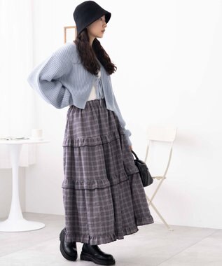 WEGO 【ウエストゴム】フリルティアードボリュームスカート グレーチェック1
