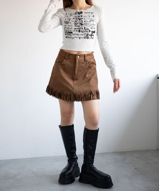 WEGO ヘンリーネックグラフィックピチトップス ホワイトアイボリー