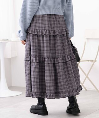 WEGO 【ウエストゴム】フリルティアードボリュームスカート グレーチェック1