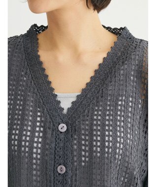Green Parks インド綿　レース編みカーディガン Gray