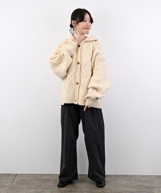 LENO ARAN PULLOVER【UNISEX】アラン柄ニットプルオーバー/カーディガン IVORY