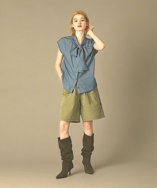 GRACE CONTINENTAL シアーデニムボウタイブラウス ブルー