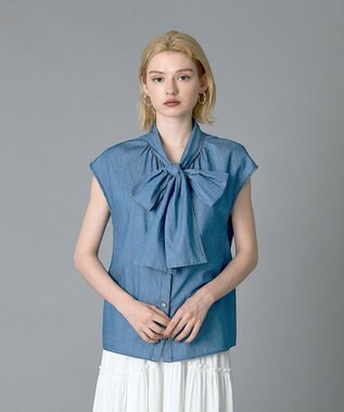 GRACE CONTINENTAL シアーデニムボウタイブラウス ブルー