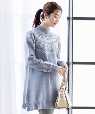 Tiaclasse L 【洗える】ノルディック柄ニットチュニック ブルー