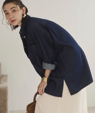WEGO 【ANGIE VINTAGE】襟が選べる デニム チュニック シャツ （バンドカラー/レギュラーカラー） Dブルー
