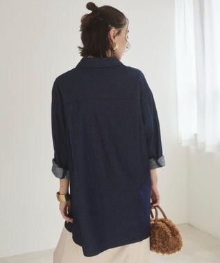 WEGO 【ANGIE VINTAGE】襟が選べる デニム チュニック シャツ （バンドカラー/レギュラーカラー） Dブルー