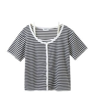 earth music&ecology ＳＥＴ２点ボーダーカーディガン＋キャミ Black