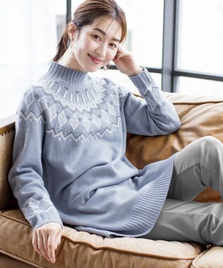 Tiaclasse L 【洗える】ノルディック柄ニットチュニック ブルー