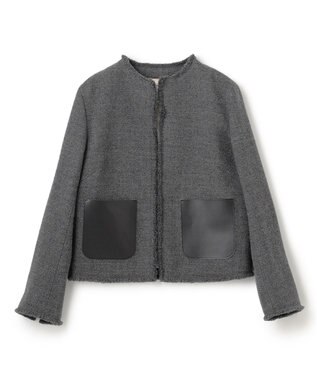 BEIGE， MILLAM / フェイクレザーパッチツイードジャケット Md Gray