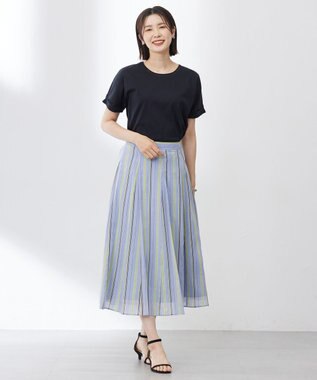 J.PRESS LADIES L 【洗える】ランダムストライプ スカート サックスストライプ系