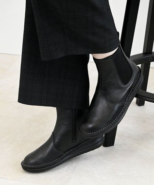 Pointer 本革軽量サイドゴアステッチショートブーツ ブラック