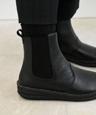 Pointer 本革軽量サイドゴアステッチショートブーツ ブラック