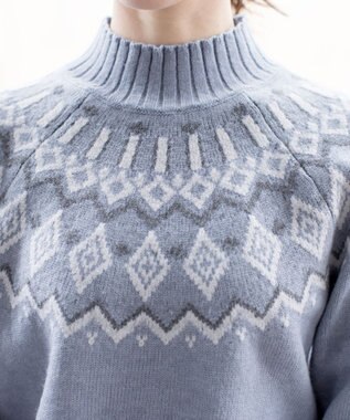 Tiaclasse L 【洗える】ノルディック柄ニットチュニック ブルー