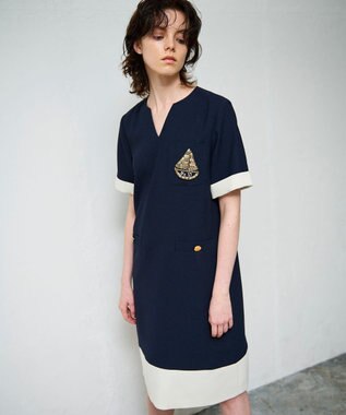 GRACE CONTINENTAL ビジューエンブレムワンピース ネイビー