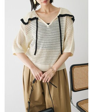 Green Parks クロシェ風セーラーカラーニット Off White