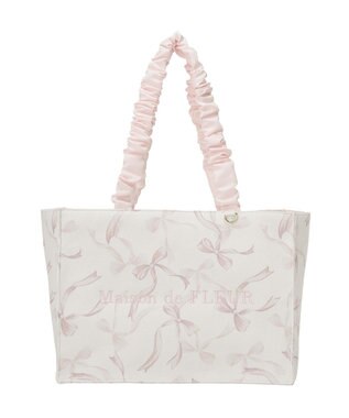 Maison de FLEUR リボン柄ギャザーハンドルスクエアトート Pink