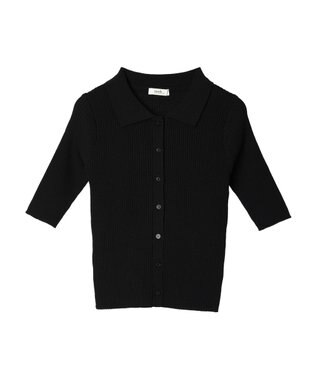 earth music&ecology リブコンパクトカーディガン Black